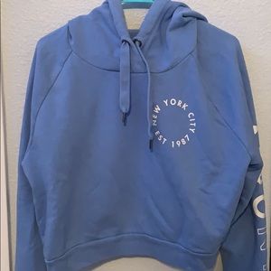 light blue long sleeve crop top, with hoodie